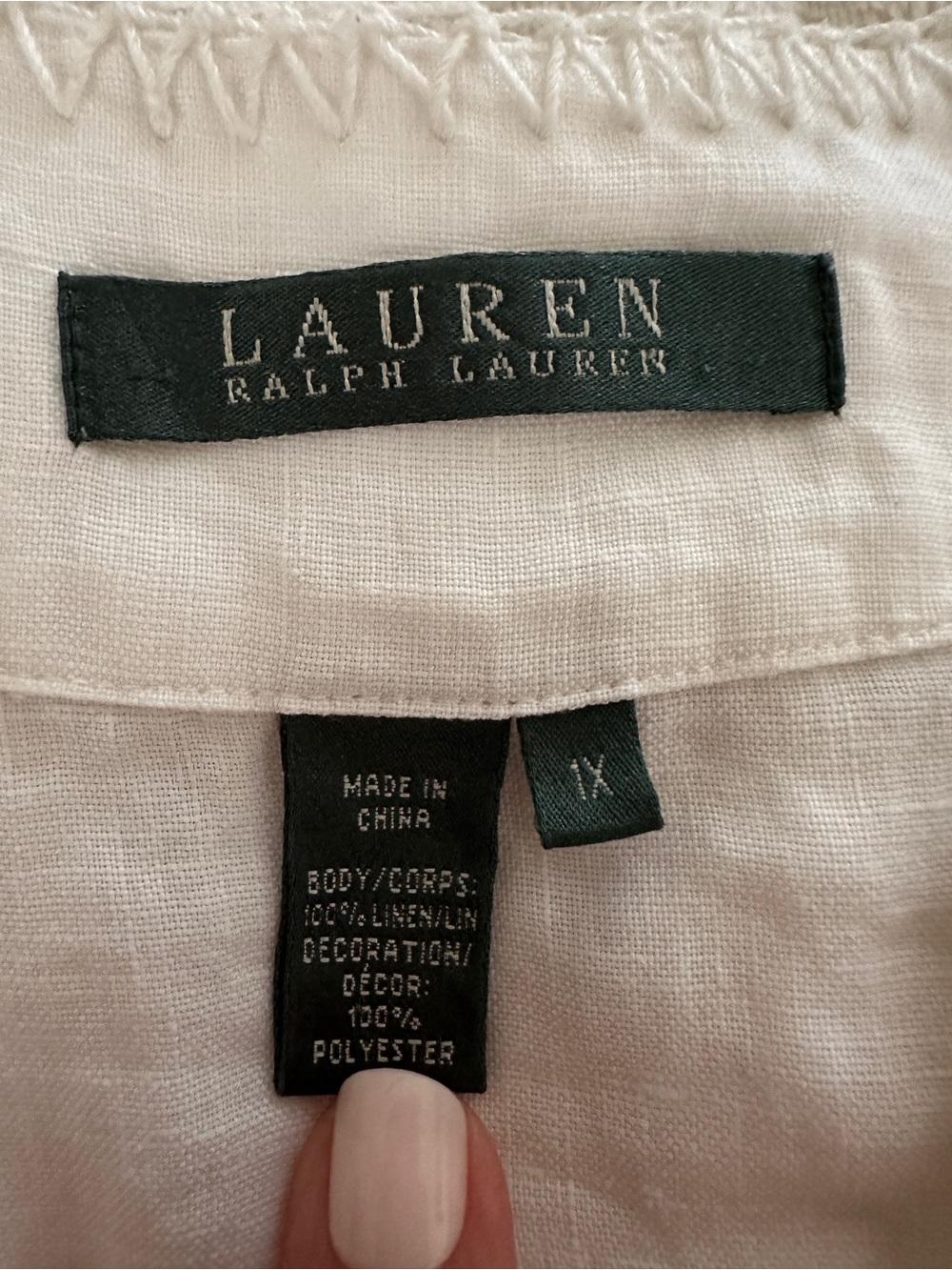 LAUREN Ralph Lauren Plus Size Cream Embroidered V-Notch Linen Tunic w 3/4 Sleeve - Picture 5 of 9
